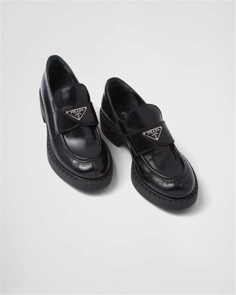 prada chocolate sharp brushed leather loafers|Prada brushed leather loafers men.